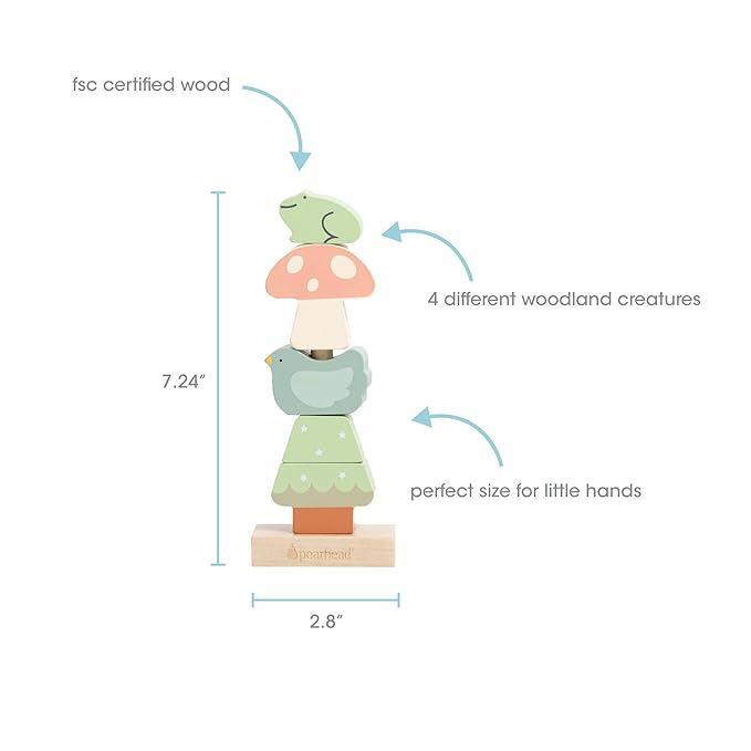 Pearhead Woodland Wooden Stacking Toy, Interactive Stackable Montessori Learning Toy, Building Game for Kids, Early Developmental Toys for Babies and Toddlers, 1+ Year, FSC Certified