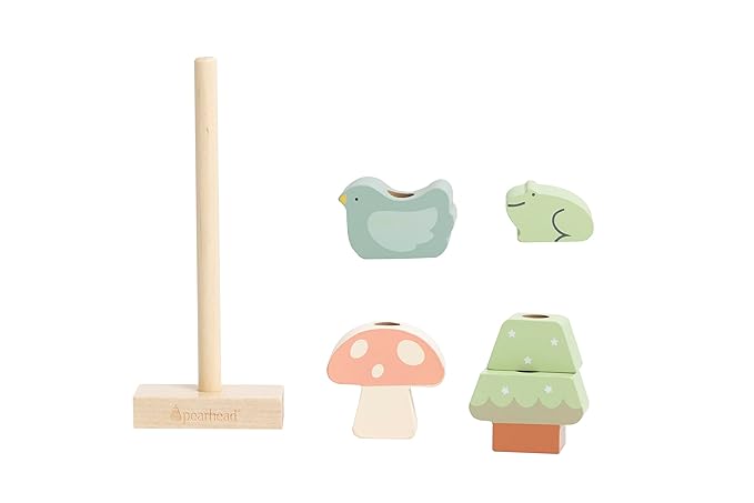 Pearhead Woodland Wooden Stacking Toy, Interactive Stackable Montessori Learning Toy, Building Game for Kids, Early Developmental Toys for Babies and Toddlers, 1+ Year, FSC Certified