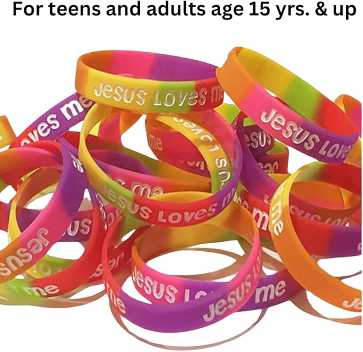 100 Bulk Count Jesus Loves Me John 3:16 Silicone Wristband Bracelets - Church Gifts - Missionary Christian - Religious Handouts