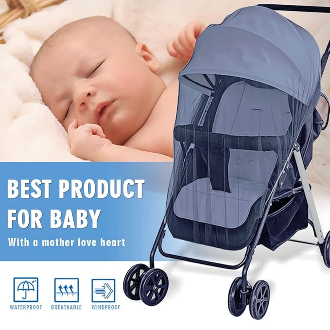 Mosquito Net for Stroller 2Pack - Protective Baby Mosquito Bug Net for Strollers, Bassinets, Cradles, Playards, Pack N Plays and Portable Mini Crib (Navy)