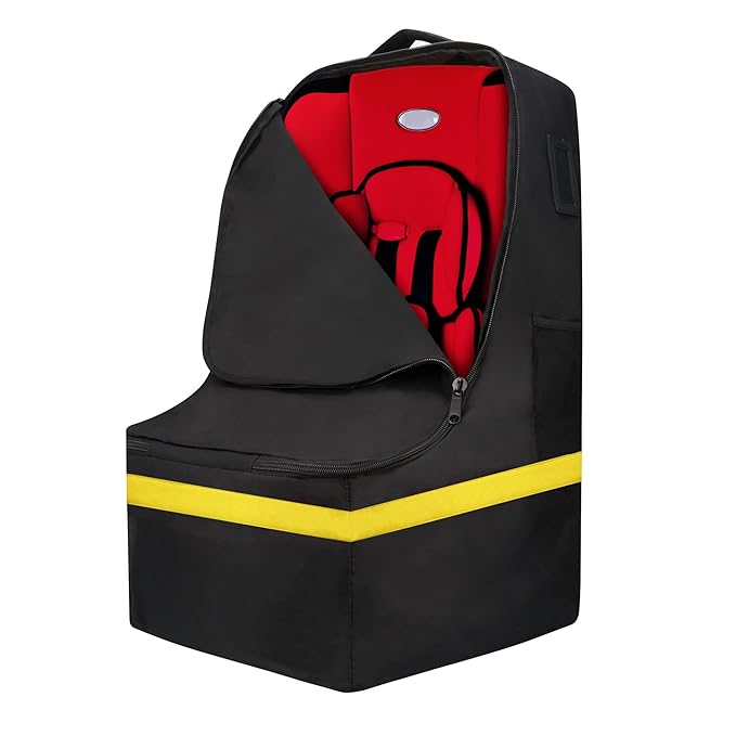 Car Seat Travel Bag - Padded, Comfortable, Durable, Roomy Gate Check Carseat Cover Backpack Fits 3-in-1,Convertible, Booster & Infant Car Seats for Airplane, Airport, Yellow