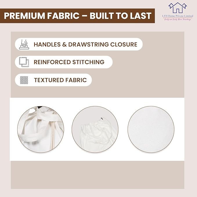 LFH Home Cotton Canvas Extra Large Laundry Bag with Handle, Stylish Drawstring Heavy Duty Laundry Bags For Travel, Home, Hotel, College Dorm and Camp Storage Bag 24x36 Inch, Machine Washable - White