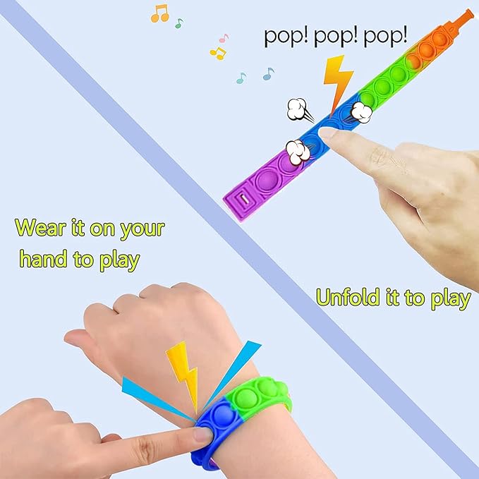 110Pcs Pop Bracelet Fidget Toy Wearable Fidget Bracelets Push Poping Bubble Sensory Toys Stress Relief Finger Press Silicone Wristband for Kids and Adults ADHD ADD Autism Anxiety