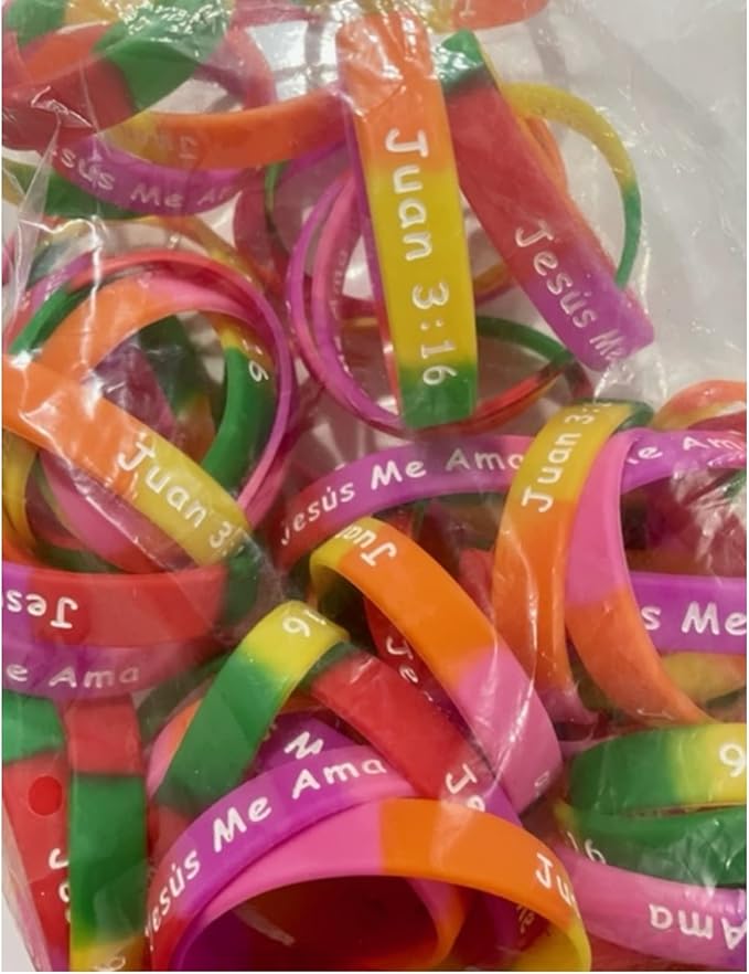 100 Count Bulk Spanish Jesus Loves Me, Jesus Me Ama, Juan 3:16, Rubber Silicone Bracelets Spanish Wristband Nice Gift Spanish Party Favors For Missionaries Religious Christian Church Giveaways