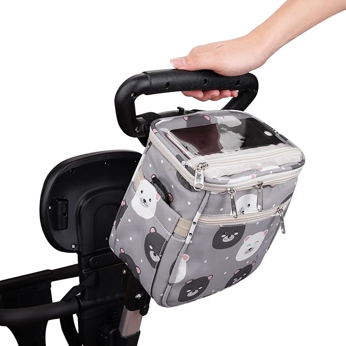 Baby Stroller Organizer Bag,Small Diaper Bag - Universal Stroller Organizer With Insulated Cup Holder,Pocket With Baby Wipes Dispenser,Adjustable Shoulder Strap (Light Gray)