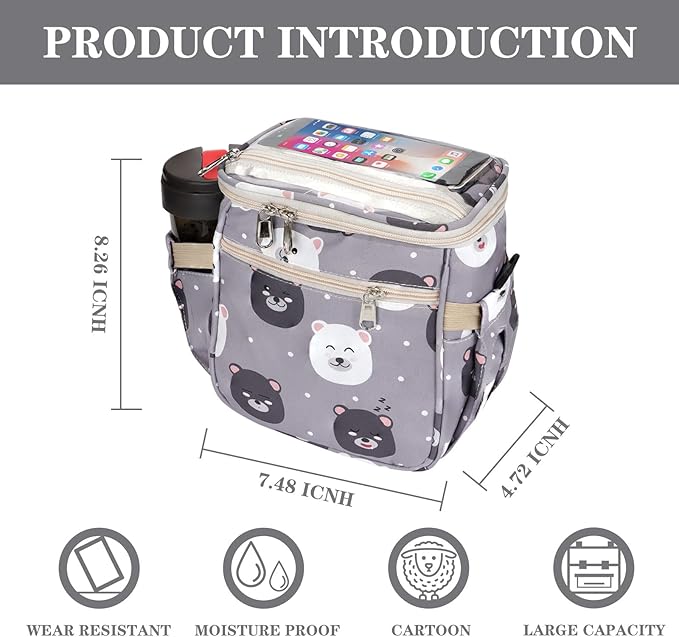Baby Stroller Organizer Bag,Small Diaper Bag - Universal Stroller Organizer With Insulated Cup Holder,Pocket With Baby Wipes Dispenser,Adjustable Shoulder Strap (Light Gray)