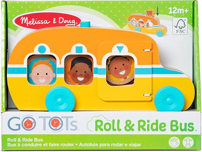 Melissa & Doug GO Tots Wooden Roll & Ride Bus with 3 Disks - FSC Certified
