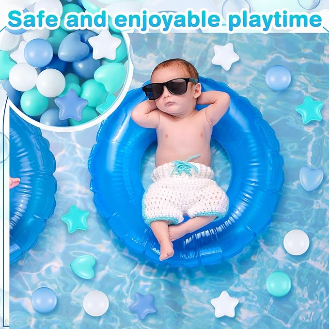 100 Pieces Ball Pit Balls for Kids Star Heart Shape Plastic Balls for Toddler Playpen 2.17'' Play Toy Ball for Ocean Nautical Wave Themed Birthday Party Decoration Inflatable Pool