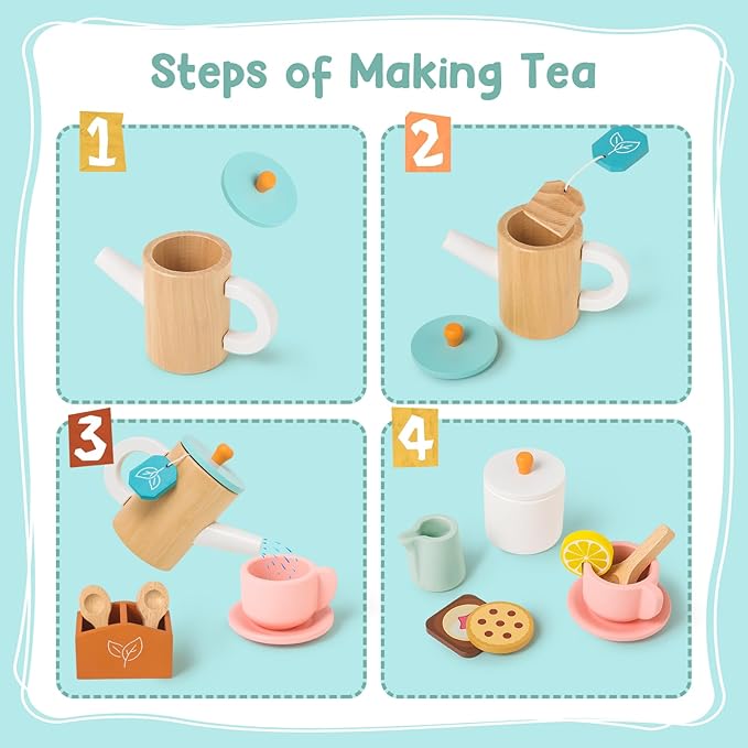 KMUYSL Toys for 2 3 4 5 Years Old, Wooden Tea Toys for Little Girls, Kitchen Toy, Christmas Stocking Stuffers for Kids Age 2-4, Idea Gift for Toddlers Boys Girls