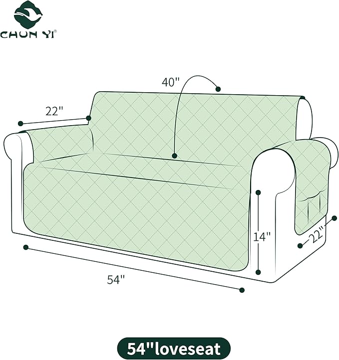CHUN YI Loveseat Cover, Water Resistant Slipcover for 2 Cushion Couch, Washable Sofa Cover with Adjustable Strap Storage Pocket for Living Room Dog Pet (Loveseat, Blue)