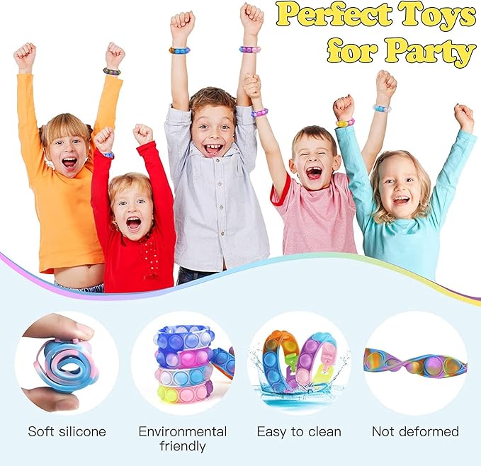 102pcs Pop Bracelet Party Favors Fidget Bracelet It Birthday Party Favors for Kids Goodie Bags Stuffers Classroom Prizes Brand: MEZHOBBY