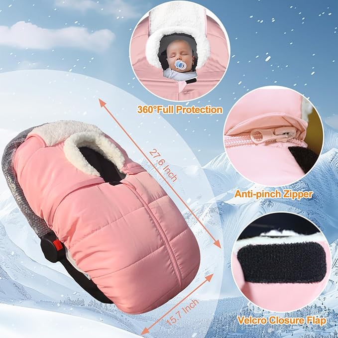 Fairy Baby Winter Car Seat Cover for Babies Carseat– Waterproof, Warm Car Seat Cover Baby – Universal Winter Cover for Back Seat, Infant Car Seat & Baby Carseat(Pink)
