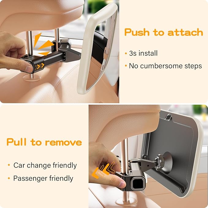 Baby Car Mirror for Baby Hook Clip Design Never Shake Baby Mirror for Car Seat Rear Facing Easy Install Crystal Clear View ShatterProof Crash Tested White