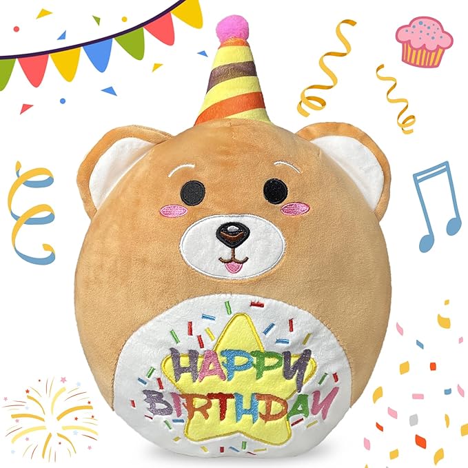 10’’ Happy Birthday Bear Plush Pillow Plush Toys for Kids Birthday Gift for Kids Toddlers
