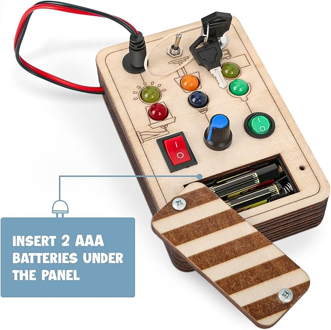 Joyreal Toddler Busy Board, Wooden Montessori Toys for 2 Year Old, Busy Board Toys with LED Light Switch, Sensory Toys Toddler Toys Age 2 Travel Toys for 2+ Year Old Boy