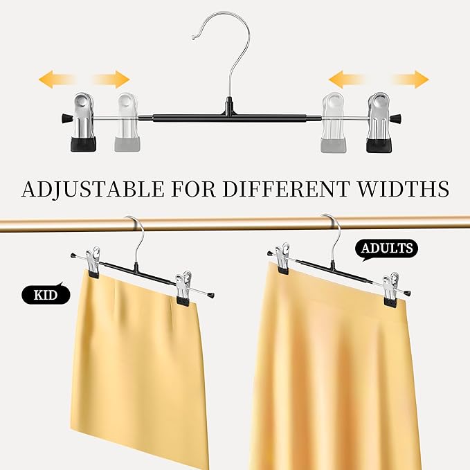 10 Pack 14Inch Heavy Duty Pants Skirt Hangers with Clips,Metal Trousers Hanger for Jeans Black Non Slip Women Shorts Hangers Saving Space Clothing Hanger for Adult,Men,Children,Kid,Baby