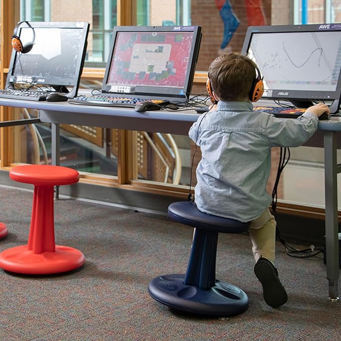 KORE Design Wobble Stool Chair, Girls + Boys Kid Desk Stools, Ergonomic Small Office Chairs, Flexible Seating for Active Child, ADD/ADHD, Classroom, School, Home, Kids (14in), Age 6-7 yrs, Black