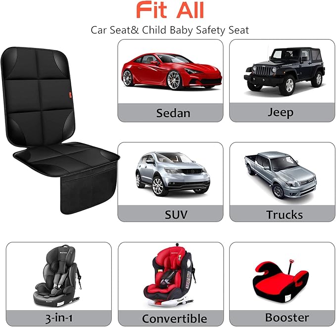 Car Seat Protector 1 Pack Car Seat Cushion Mat Thickest Padding,Waterproof 600D Fabric Car Seat Covers for Non-Slip Backing Mesh Pockets for Baby and Pet (Black, 1 Pack)