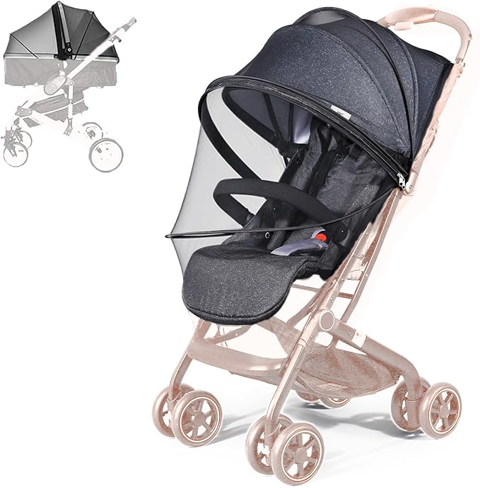 Mosquito Net for Stroller, Universal 3D Baby Bug Net with Two-Way Zippers & Storage Bag, Breathable & Foldable Netting for Stroller, Bassinet,Cradle(Black)