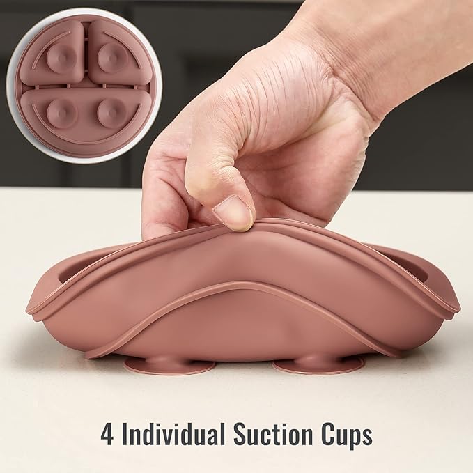 3 Pack Suction Plates with Lids and Utensils for Babies & Toddlers, 100% Food-Grade Silicone, Divided Design, Microwave & Dishwasher Safe