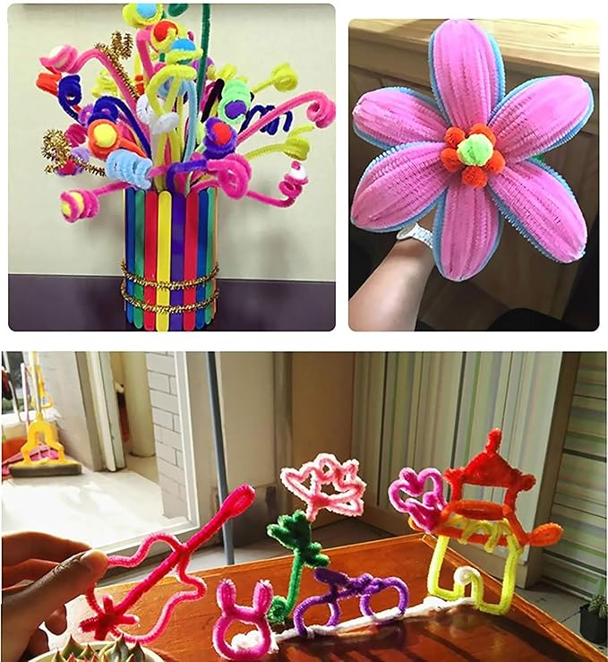 1,000 Pipe Cleaners in 20 Colors Pipe Cleaners Value Pack of Multicolor Chenille Stems for DIY Arts and Craft Projects and Decorations - 6 mm x 12 inch