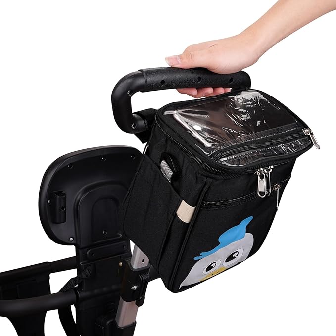 Baby Stroller Organizer Bag,Small Diaper Bag - Universal Stroller Organizer With Insulated Cup Holder,Pocket With Baby Wipes Dispenser,Adjustable Shoulder Strap(Black)