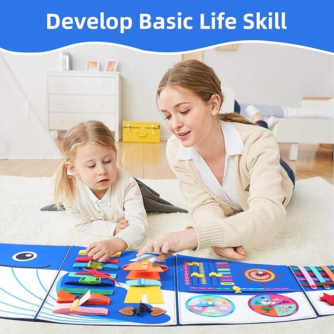 Whale Busy Board Montessori Busy Board, Sensory Toys Toddler Toys Sensory Wall Activity for Toddler- Preschool Learning Panel Center for Kids 3+ Year Old Boys Gifts Girls Gifts(Birthday Christmas) 