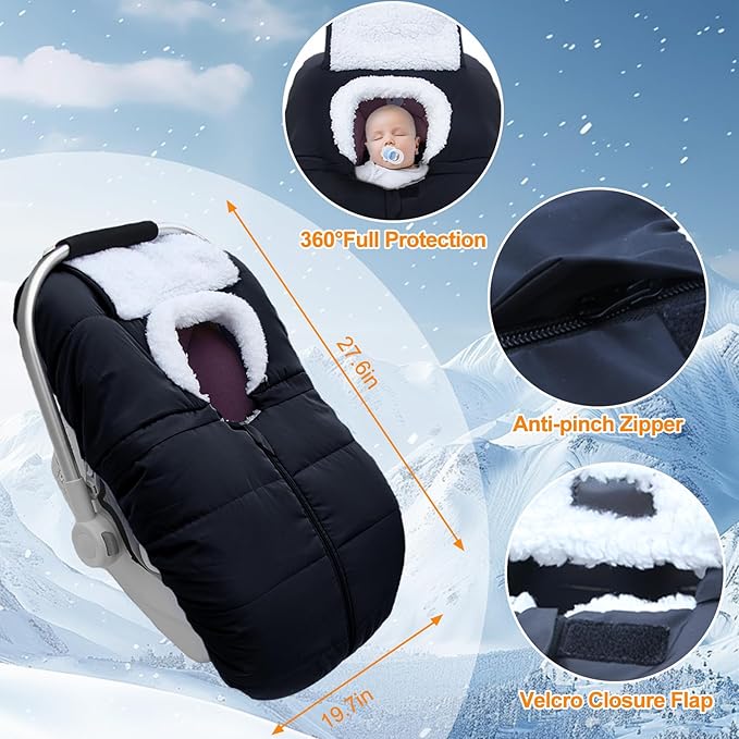 Fairy Baby Winter Car Seat Cover for Babies Carseat– Waterproof, Warm Car Seat Cover Baby – Universal Winter Cover for Back Seat, Infant Car Seat & Baby Carseat(Black)
