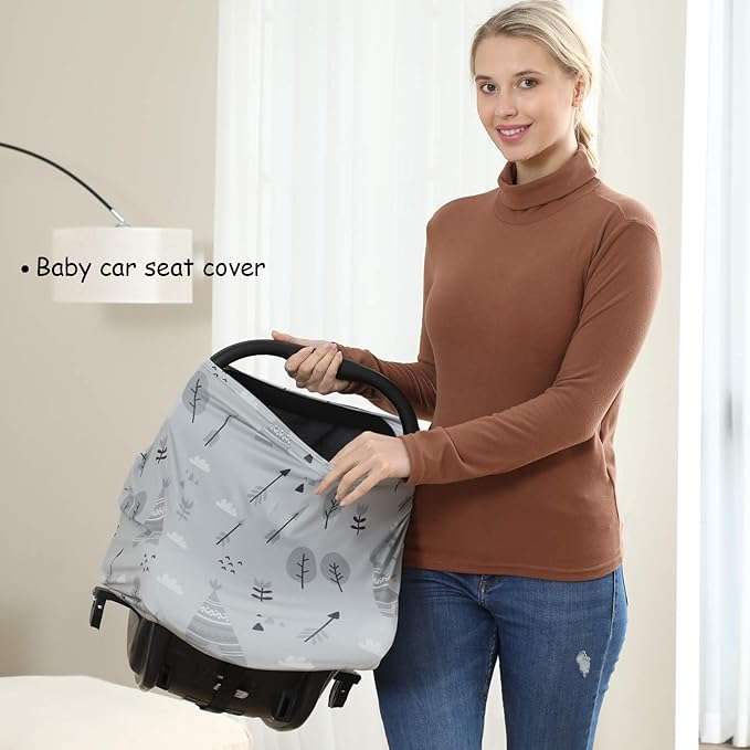 Multi-use Cover Carseat Canopy - Car Seat Covers for Babies, Breastfeeding Cover (Grey Grove)