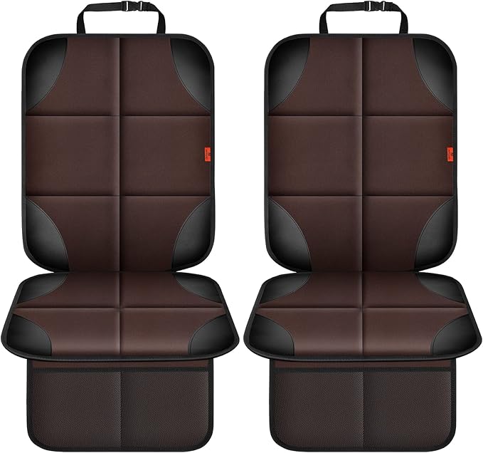Car Seat Protector 2 Pack Car Seat Cushion Mat Thickest Padding,Waterproof 600D Fabric Car Seat Covers for Non-Slip Backing Mesh Pockets for Baby and Pet (Brown, 2 Pack)