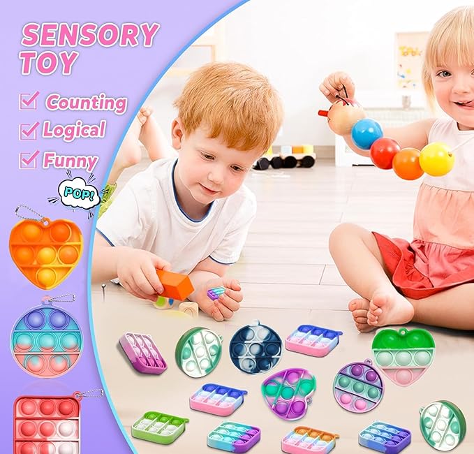 100pcs 2in Random Pop Bubble Fidget Sensory Toys, Pop Toy Bulk for Party Favor, Classroom Student Prizes Easter Basket Goodie Bag Stuffers Christmas Valentine Gift for Kid