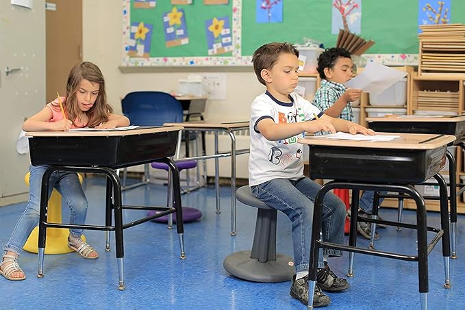 KORE DESIGN Wobble Stool Chair, Girls + Boys Kid Desk Stools, Ergonomic Small Office Chairs, Flexible Seating for Active Kids, ADD/ADHD, Classroom, School, Home, Pre-Teen (18.7in), Age 10-11 yr, Black