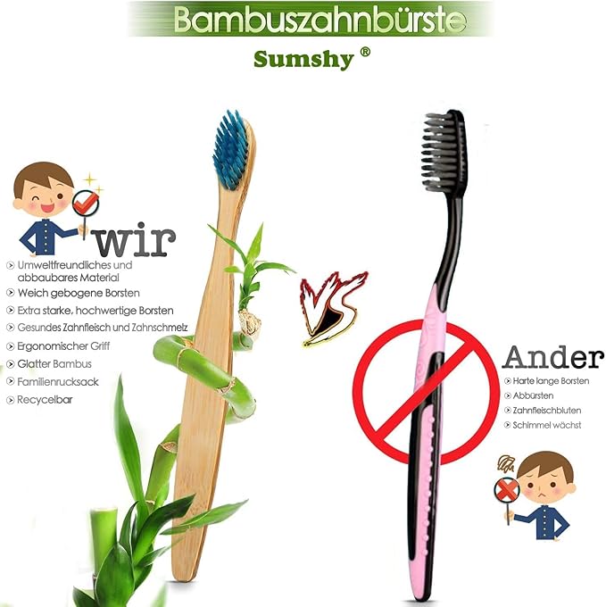 10 Color Soft Bristles Natural Bamboo Toothbrushes Set, Premium BPA Free for Best Clean, Eco-Friendly, Plastic-Free, Vegan, Biodegradable & Compostable Charcoal Wooden