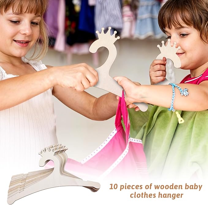 10 Pack Wooden Kids Hangers, 9inch Cute Wood Baby Hangers Nursery Hangers, Non Slip Coat Hanger for Baby Toddler Kids Clothes & Pants(Style2)