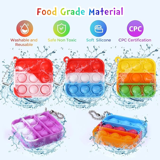 100pcs 2in Random Pop Bubble Fidget Sensory Toys, Pop Toy Bulk for Party Favor, Classroom Student Prizes Easter Basket Goodie Bag Stuffers Christmas Valentine Gift for Kid
