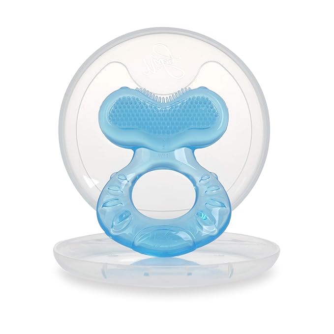 Nuby Silicone Teethe-eez Teether with Bristles, Includes Hygienic Case, Blue