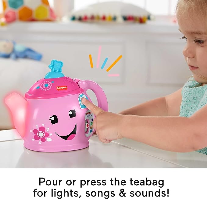 Fisher-Price Toddler Toy Laugh & Learn Sweet Manners Tea Set with Smart Stages Learning Songs for Pretend Play Kids Ages 18+ Months