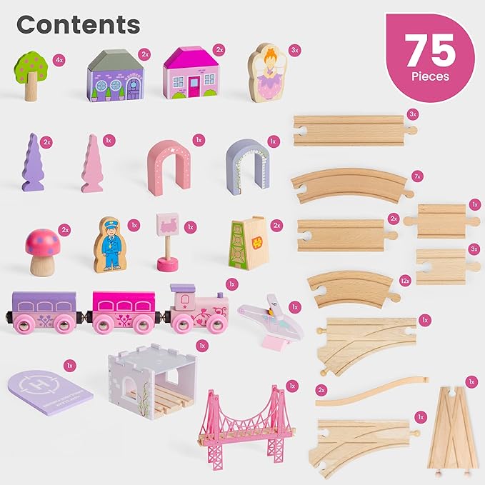 Bigjigs Rail, Fairy Town Train Set, Wooden Toys, Wooden Train Set, Gifts for 4 Year Old Girl, Pink Train Set, Girls Train Set, Bigjigs Train Set