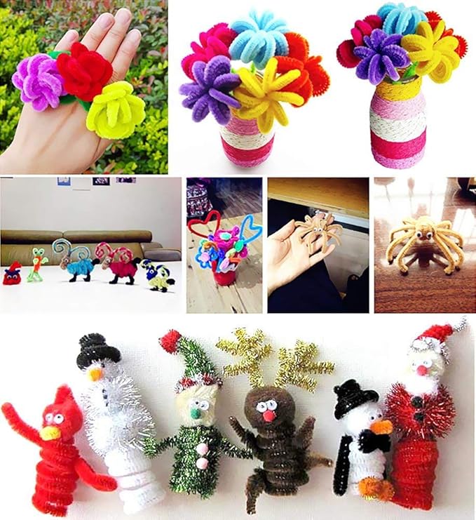 1,000 Pipe Cleaners in 20 Colors Pipe Cleaners Value Pack of Multicolor Chenille Stems for DIY Arts and Craft Projects and Decorations - 6 mm x 12 inch