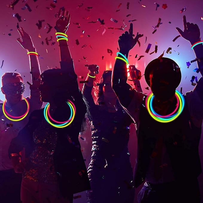 106 Pack New Years Eve Glow in the Dark Party Supplies-100 Glow Sticks Bulk Party Pack and 6 LED Flower Crowns Headbands Light Up Party Favors for Adult Kids New Years Birthday Party Accessories