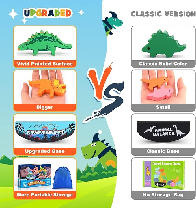 Dinosaur Toys for Kids 3-5: Wooden Stacking Montessori Toys for 3 4 5 6 7 Year Old Balance Competition Game for Family Ideal Easter Birthday Gifts for Kids Ages 3-7 (Double Version)