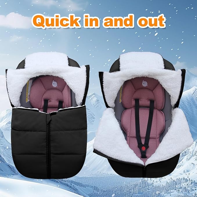 Fairy Baby Winter Car Seat Cover for Babies Carseat– Waterproof, Warm Car Seat Cover Baby – Universal Winter Cover for Back Seat, Infant Car Seat & Baby Carseat(Black)