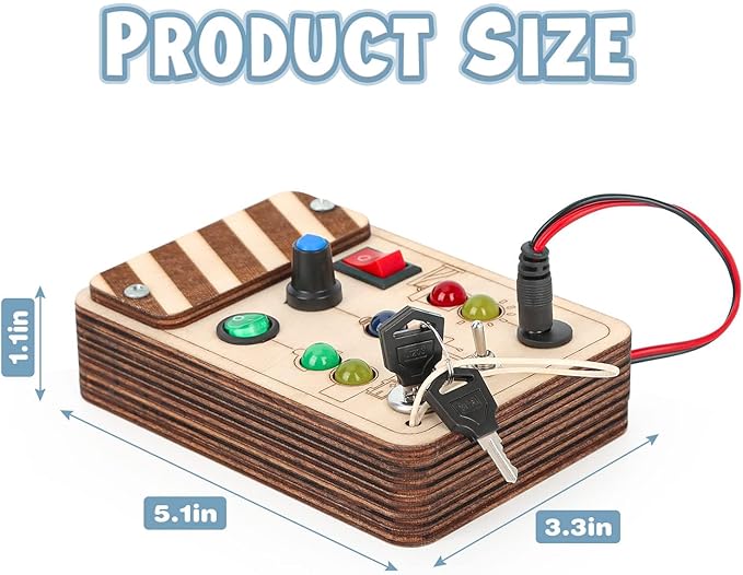 Joyreal Toddler Busy Board, Wooden Montessori Toys for 2 Year Old, Busy Board Toys with LED Light Switch, Sensory Toys Toddler Toys Age 2 Travel Toys for 2+ Year Old Boy