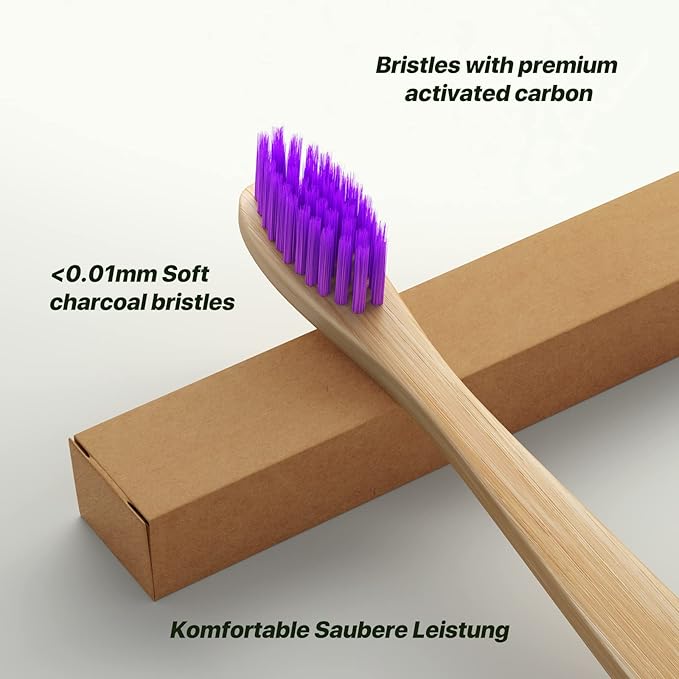 10 Color Kids Bamboo Toothbrushes | BPA Free Soft Bristles Wooden Toothbrushes | Eco-Friendly Biodegradable & Compostable Charcoal Toothbrushes - Economy Family Pack
