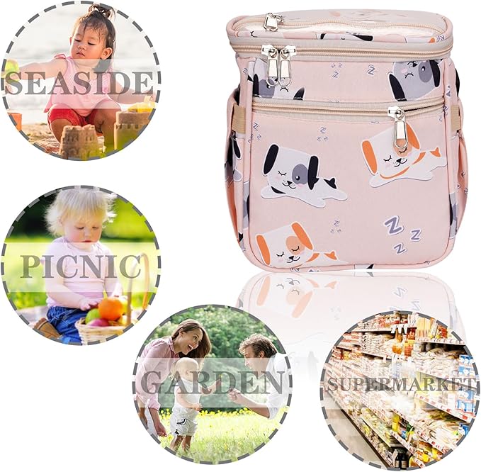 Baby Stroller Organizer Bag,Small Diaper Bag - Universal Stroller Organizer With Insulated Cup Holder,Pocket With Baby Wipes Dispenser,Adjustable Shoulder Strap(pink)