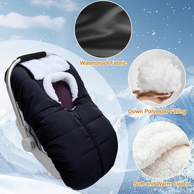 Fairy Baby Winter Car Seat Cover for Babies Carseat– Waterproof, Warm Car Seat Cover Baby – Universal Winter Cover for Back Seat, Infant Car Seat & Baby Carseat(Black)