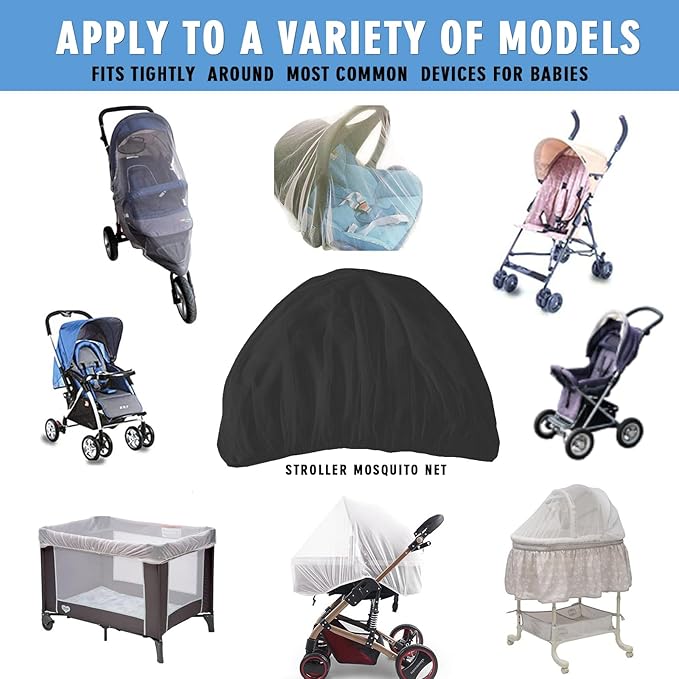 Mosquito Net for Stroller 2Pack - Protective Baby Stroller Mosquito Net - Perfect Bug Netting for Strollers, Bassinets, Cradles, Playards, Pack N Plays and Portable Mini Crib (Black)