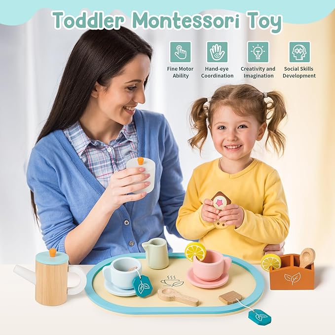 KMUYSL Toys for 2 3 4 5 Years Old, Wooden Tea Toys for Little Girls, Kitchen Toy, Christmas Stocking Stuffers for Kids Age 2-4, Idea Gift for Toddlers Boys Girls