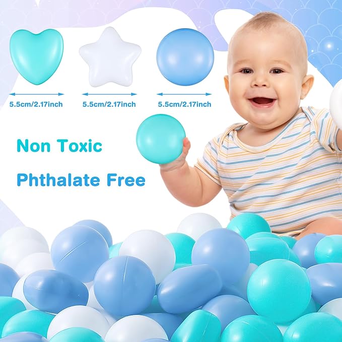 100 Pieces Ball Pit Balls for Kids Star Heart Shape Plastic Balls for Toddler Playpen 2.17'' Play Toy Ball for Ocean Nautical Wave Themed Birthday Party Decoration Inflatable Pool