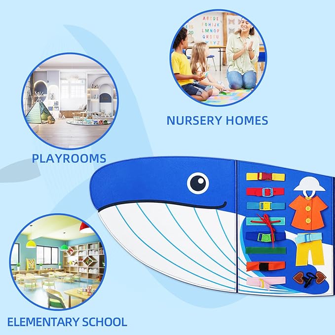 Whale Busy Board Montessori Busy Board, Sensory Toys Toddler Toys Sensory Wall Activity for Toddler- Preschool Learning Panel Center for Kids 3+ Year Old Boys Gifts Girls Gifts(Birthday Christmas) 
